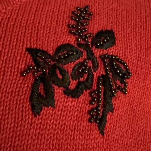 Vintage Lise J Cardigan Sweater Sz S Cardinal Red Black Embroidery and Beading - Picture 7 of 9